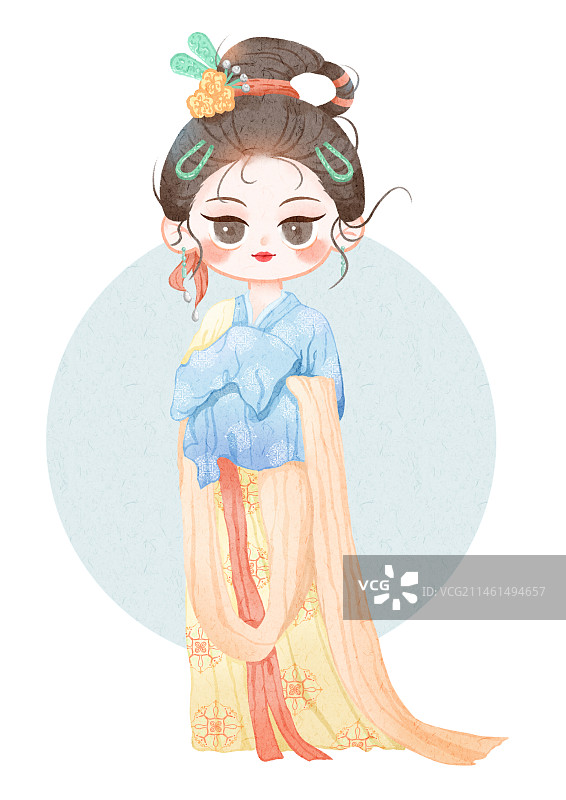水彩古风宋朝女孩图片素材