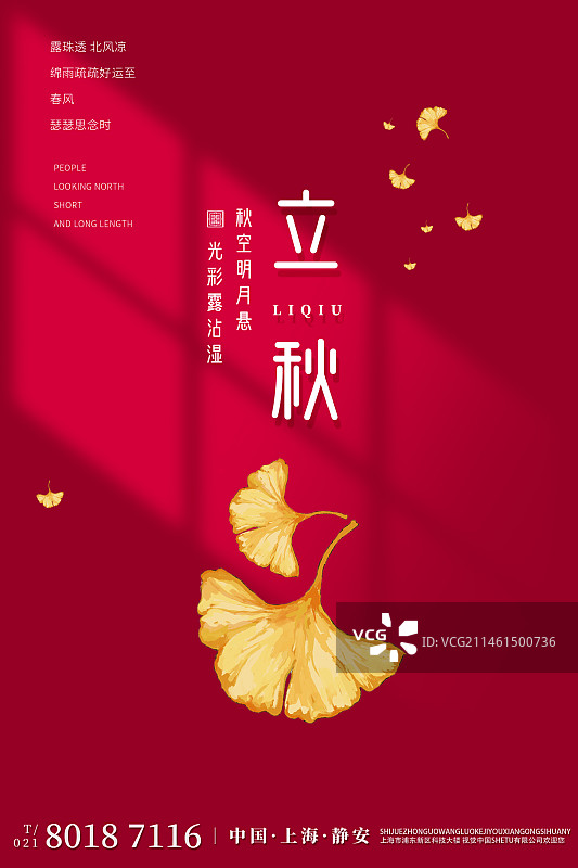 秋天银杏秋分节气中式海报设计模板图片素材