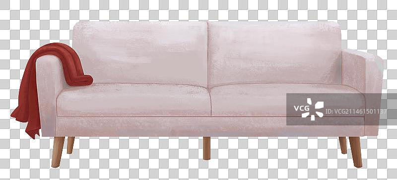 放着一件毛毯的现代双人沙发图片素材