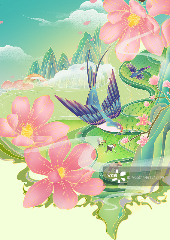 春分 万物复苏 燕子归来 绿意盎然图片素材