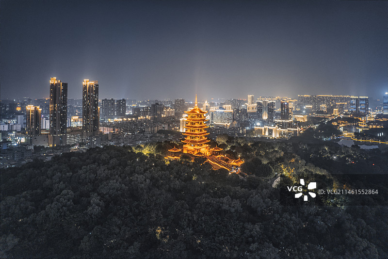 南海桂城 魁星阁 城市夜景航拍图片素材