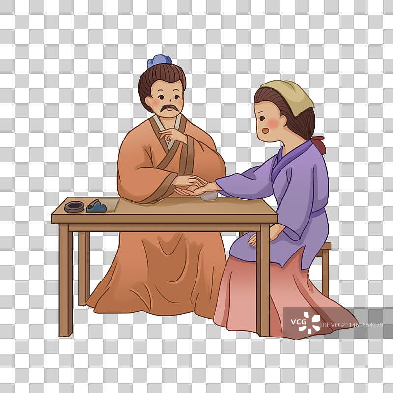手绘古代人物中医素材把脉图片素材
