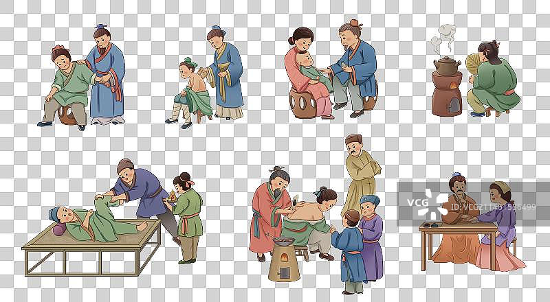 手绘古风人物传统文化中医看病图片素材