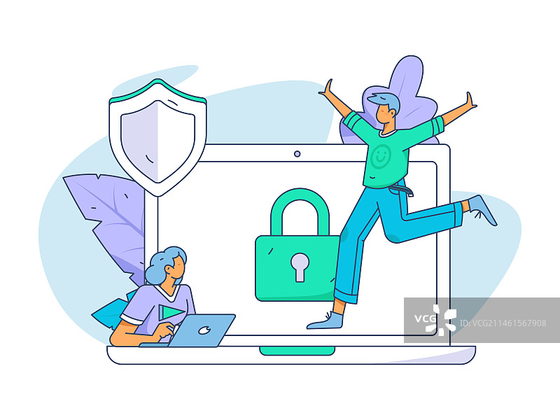 商务网络安全人物扁平矢量概念运营手绘插画图片素材