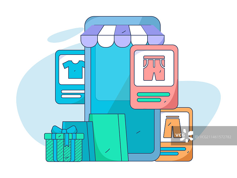 节日购物进行电商网购的人物扁平矢量概念运营手绘插画图片素材