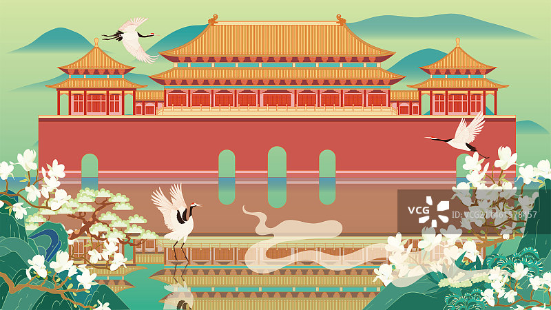 国风地标系列—国潮风北京午门矢量插画图片素材
