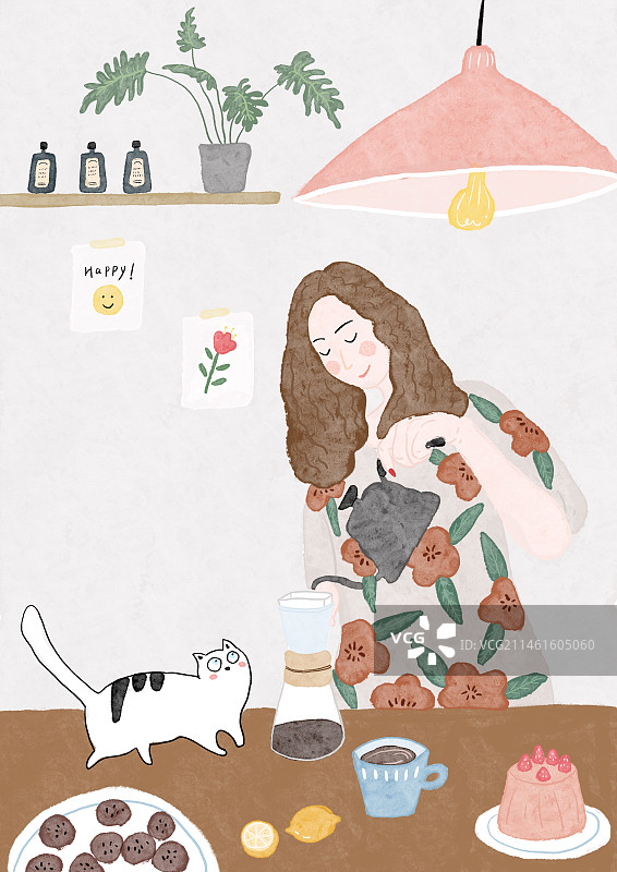 煮咖啡的女孩图片素材