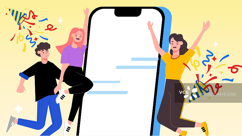 手机庆祝人物祝贺电商活动公司插画图片素材