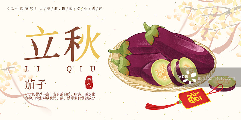 二十四节气立秋美食茄子插画模板海报图片素材