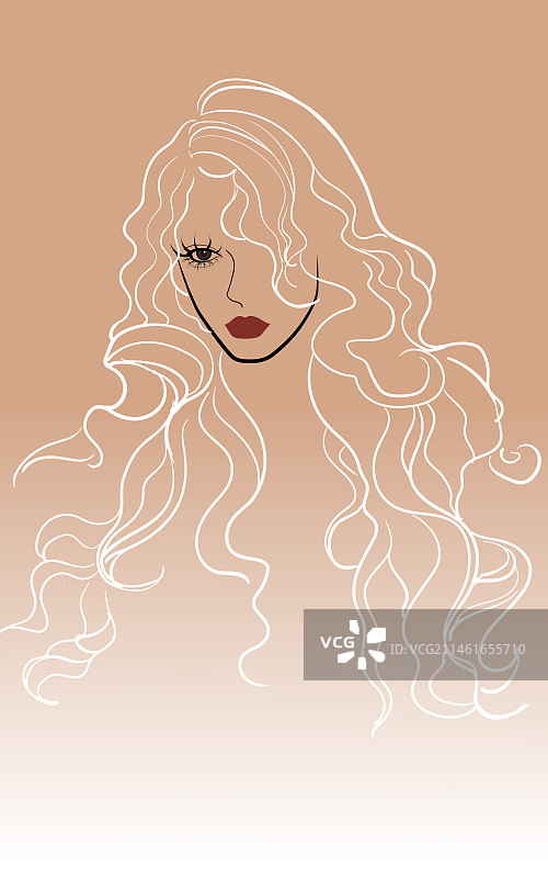 神秘正面长发女人美女设计感装饰时尚渐变背景矢量插画图片素材