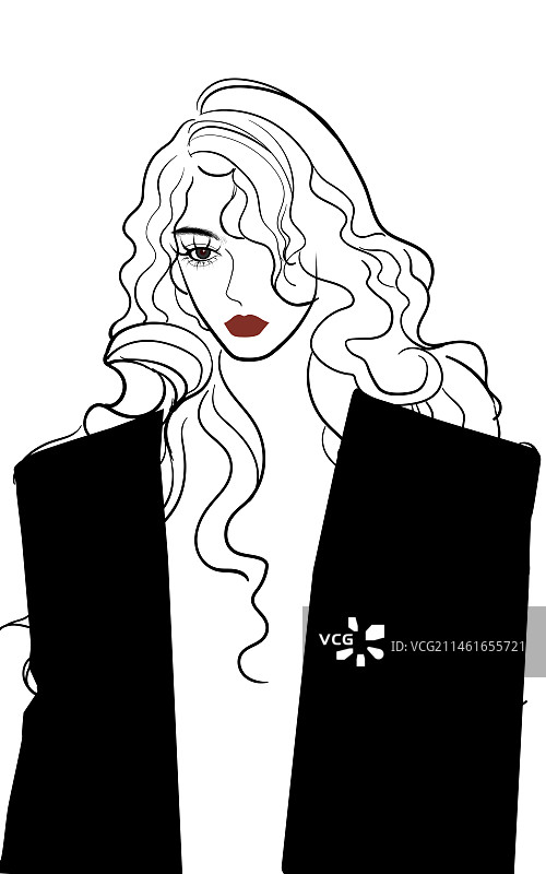 黑白神秘正面长发女人美女设计感装饰时尚背景矢量插画图片素材