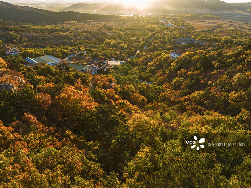 辽宁省阜新市海棠山秋日的早晨（航拍）图片素材
