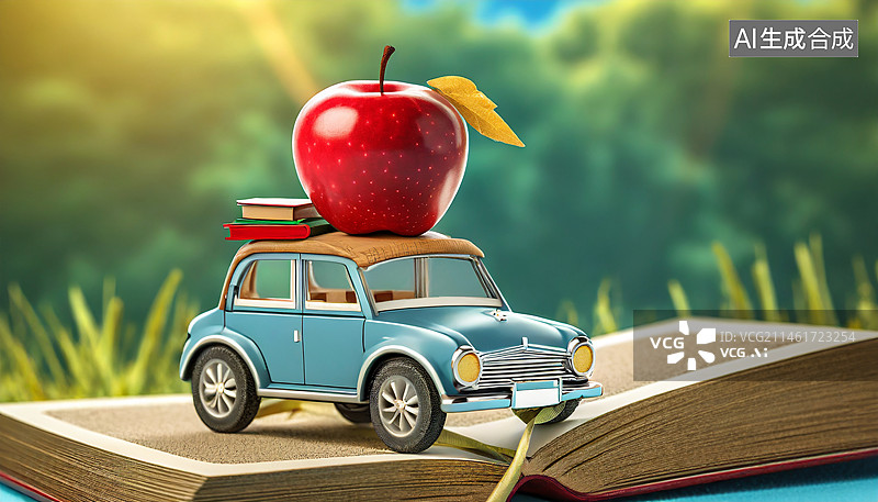 【AI数字艺术】桌上玩具车和书的特写镜头图片素材