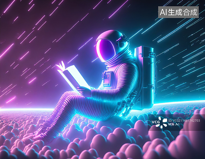【AI数字艺术】在太空中看书的宇航员图片素材