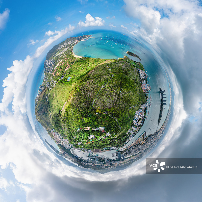 海南三亚市区三亚湾城市海景全景航拍图片素材