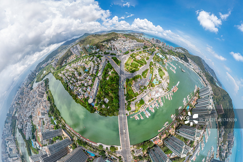 海南三亚市区三亚湾城市海景全景航拍图片素材