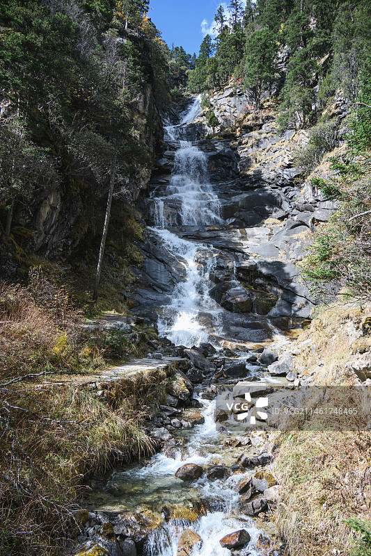 毕棚沟山中的白龙瀑布图片素材