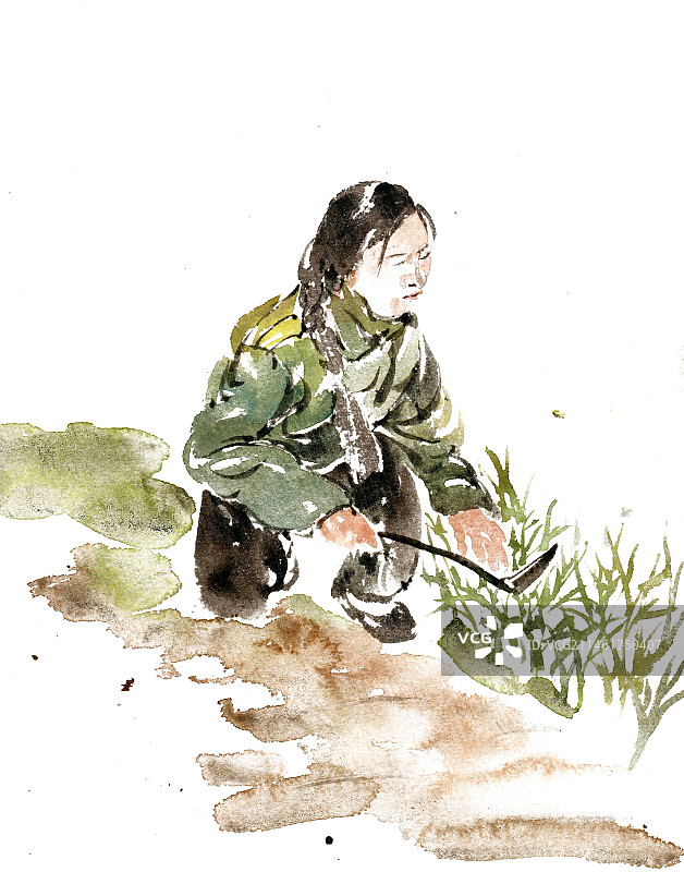 割草的女子图片素材