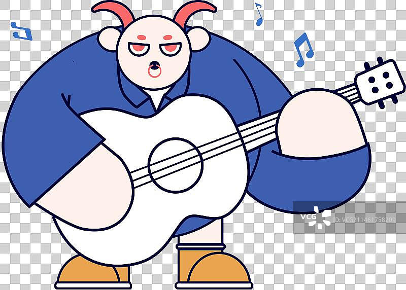 弹吉他的卡通牛图片素材