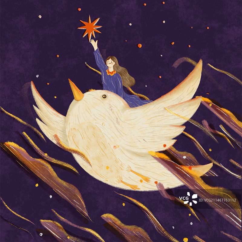 飞鸟与少女手摘星辰图片素材