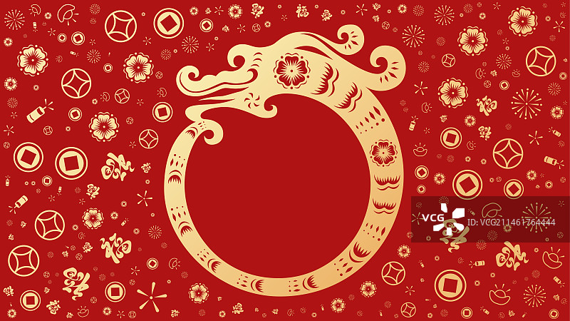 春节龙年红色剪纸图案插画图片素材