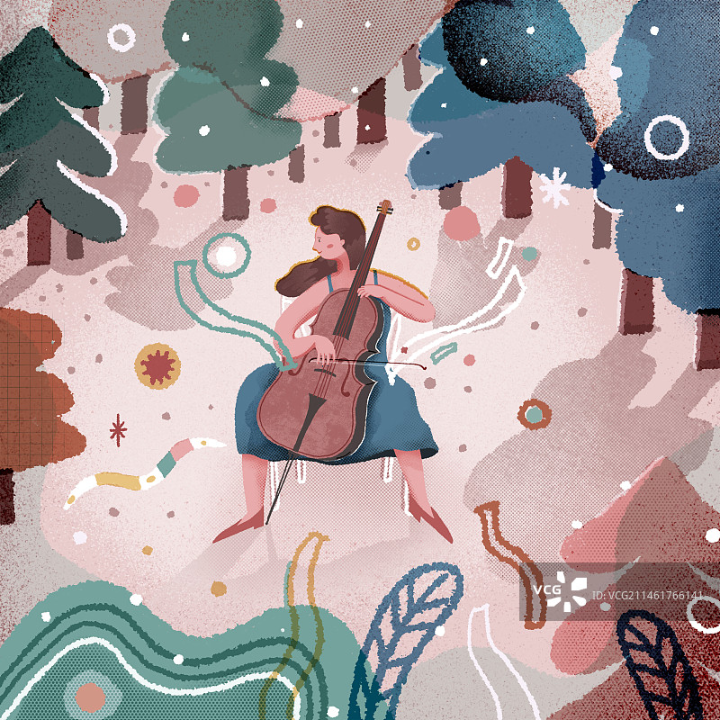 在树林中拉大提琴的少女图片素材