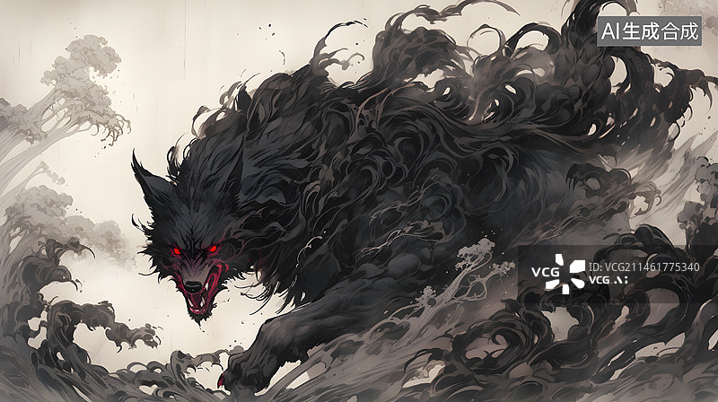 【AI数字艺术】山海经魔狼插画图片素材