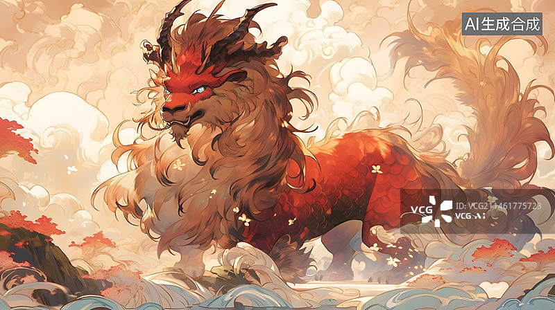 【AI数字艺术】上古麒麟瑞兽插画图片素材