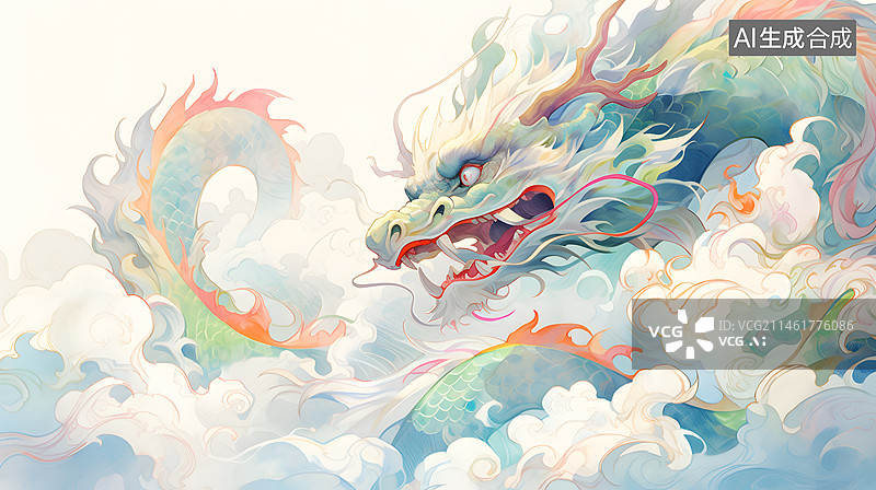 【AI数字艺术】水墨复古龙插画图片素材