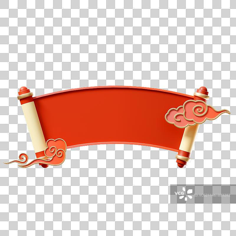 3D立体中国传统国潮卷轴免抠元素图片素材