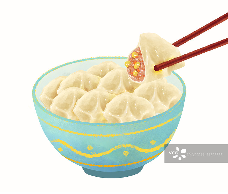 一碗饺子手绘图片素材