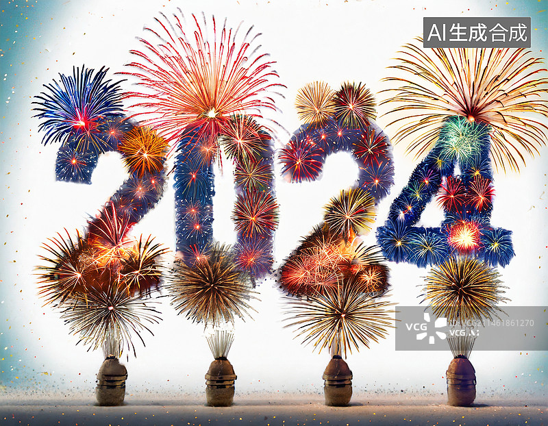 【AI数字艺术】节日焰火下的烟花。新年烟花表演，2024年图片素材