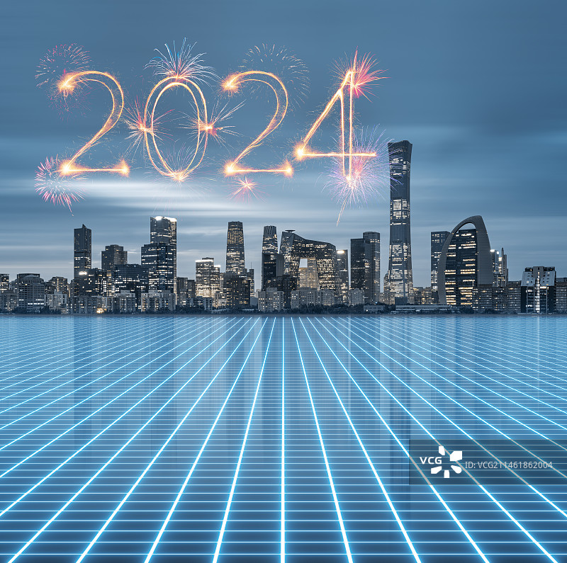 北京国贸CBD城市风光大数据概念，城市风光与烟花图片素材