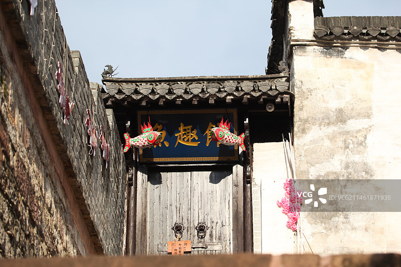 保存完好的中国四大古城之一安徽歙县徽州古城建筑和人文图片素材