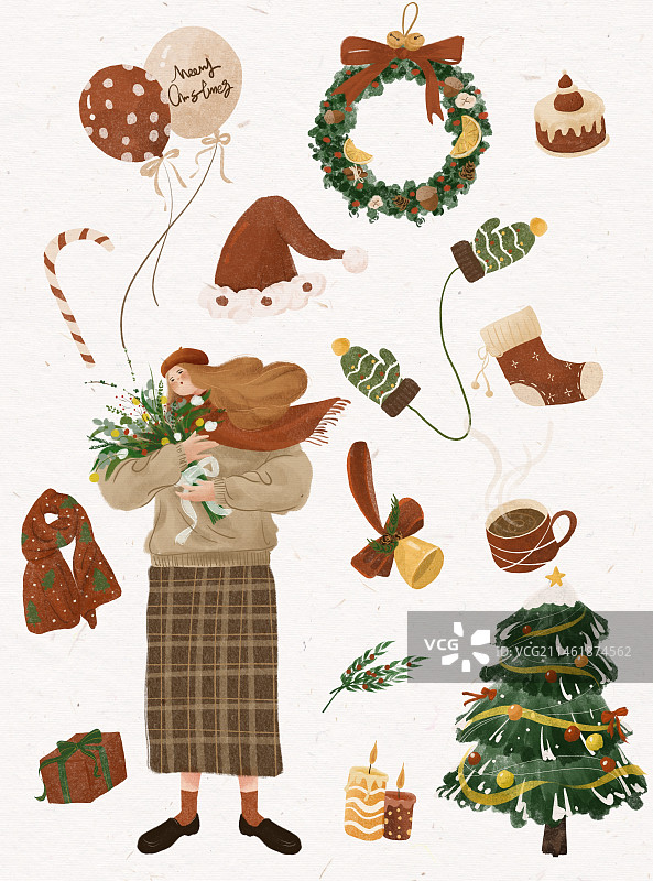 圣诞节的女孩 圣诞小物件图片素材