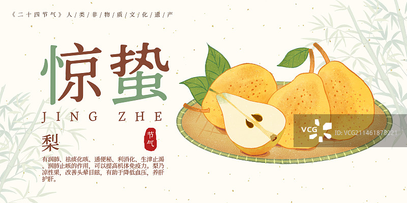 二十四节气惊蛰美食梨插画模板海报图片素材
