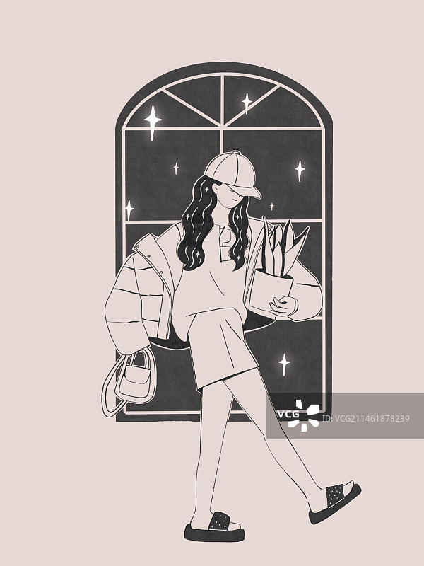 抱着盆栽的女孩图片素材