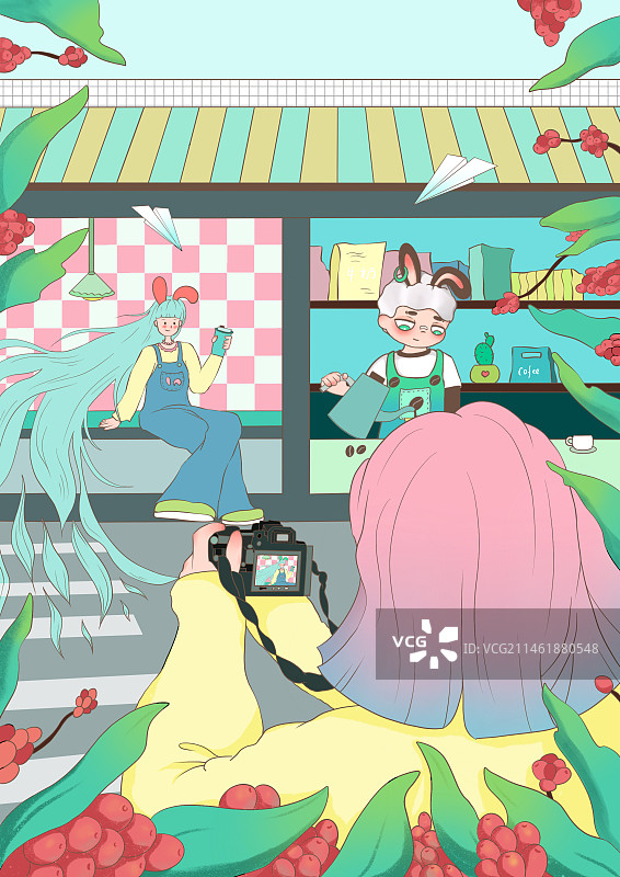 兔兔咖啡厅打卡拍照图片素材