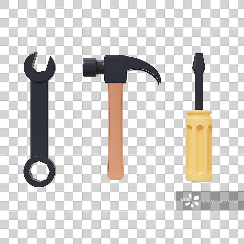 元素螺丝刀和扳手3D渲染图片素材