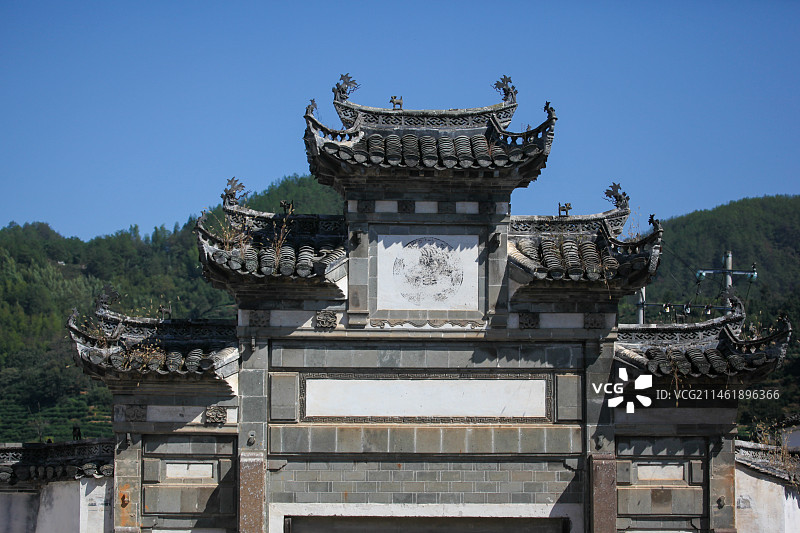 中国传统村落安徽歙县许村徽派建筑和乡村风光图片素材