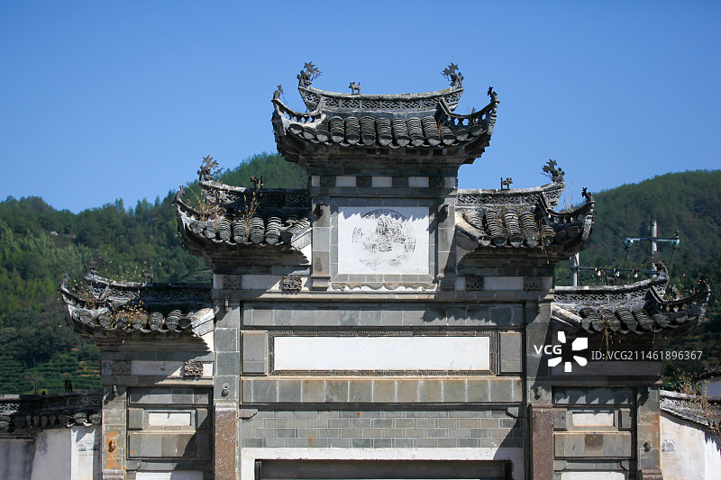 中国传统村落安徽歙县许村徽派建筑和乡村风光图片素材