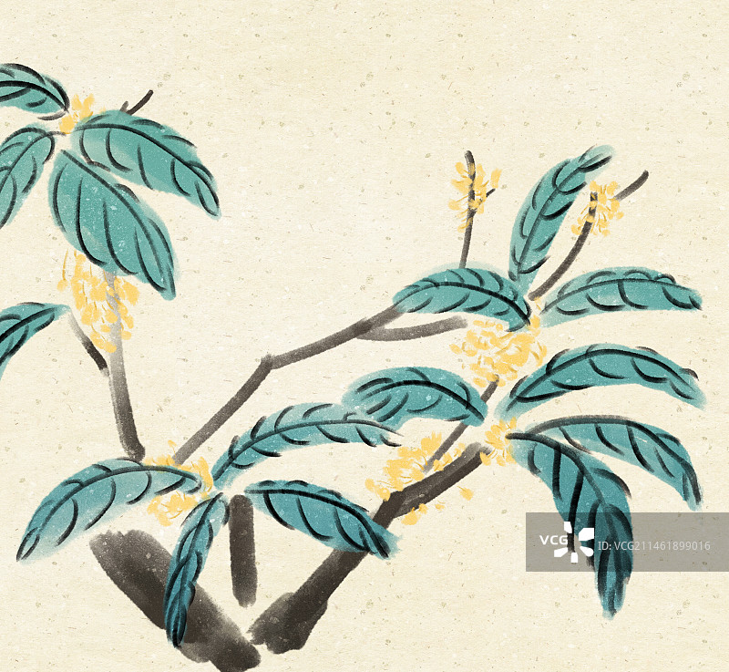桂花树国画风景插画图片素材