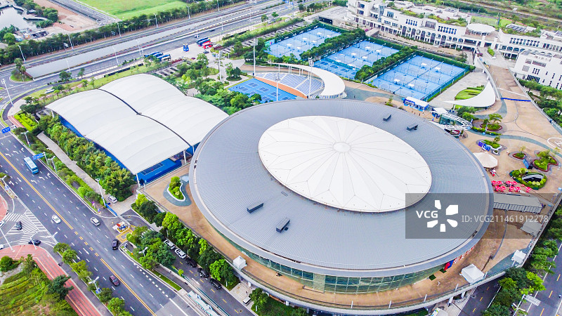 广东珠海横琴国际网球中心航拍鸟瞰图全景图片素材