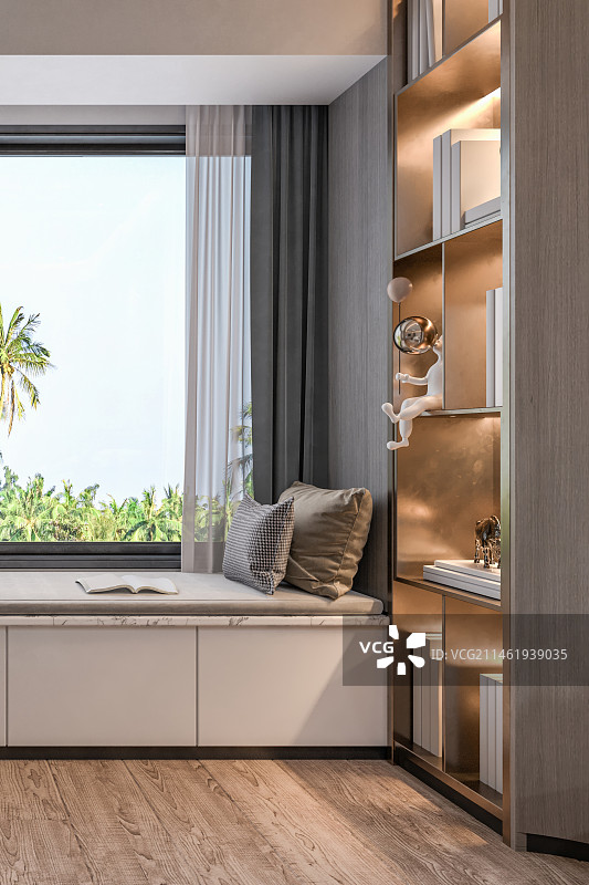 现代风格住宅室内卧室飘窗图片素材