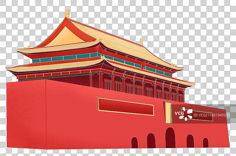 庆70周年故宫建筑 中国风扁平风格天安门城楼插画图片素材