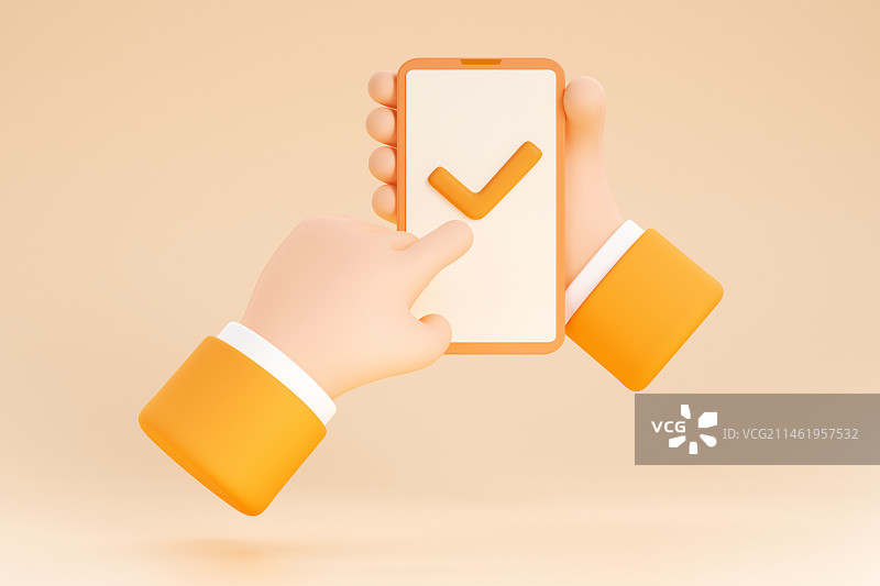 3D渲染卡通手拿手机金融理财插画图片素材