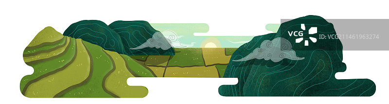 中国风山水祥云梯田农田图片素材