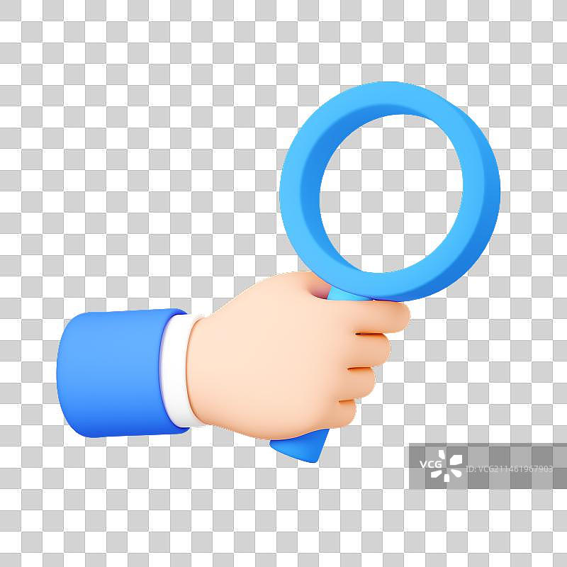 3D渲染卡通手拿放大镜元素图片素材