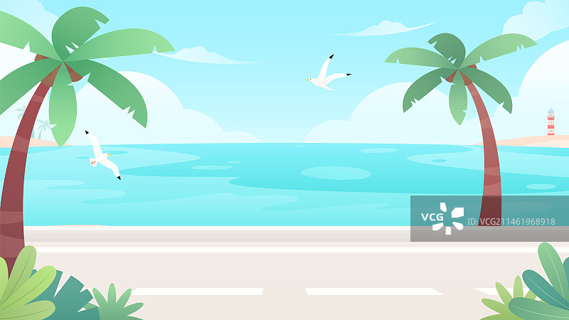 夏季海滨公路背景插画图片素材