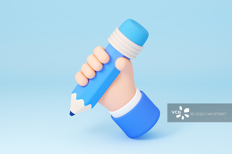 3D渲染手拿铅笔插画图片素材